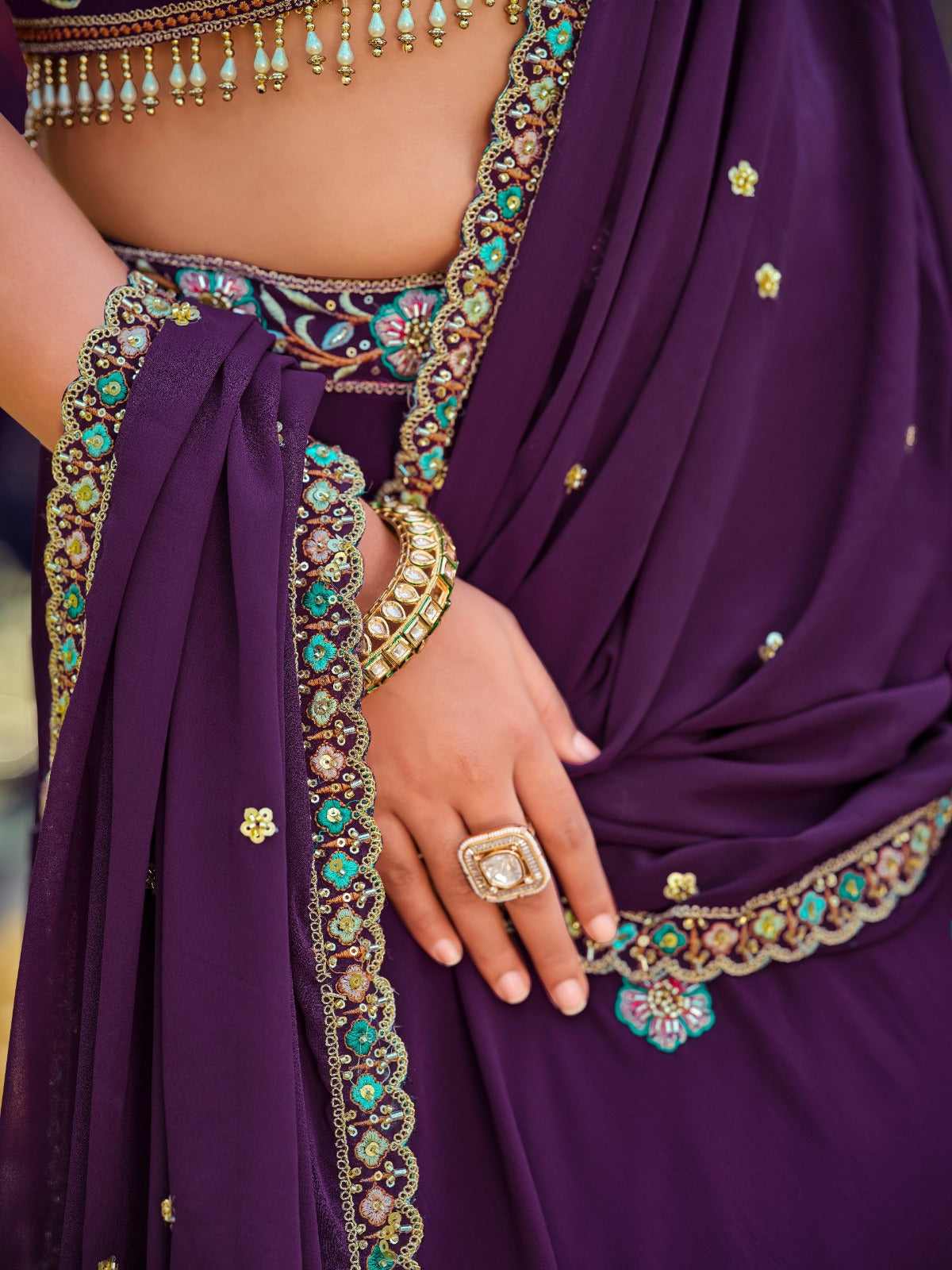 Women's Lehenga Choli in Purple Georgette with Beads Embroidery