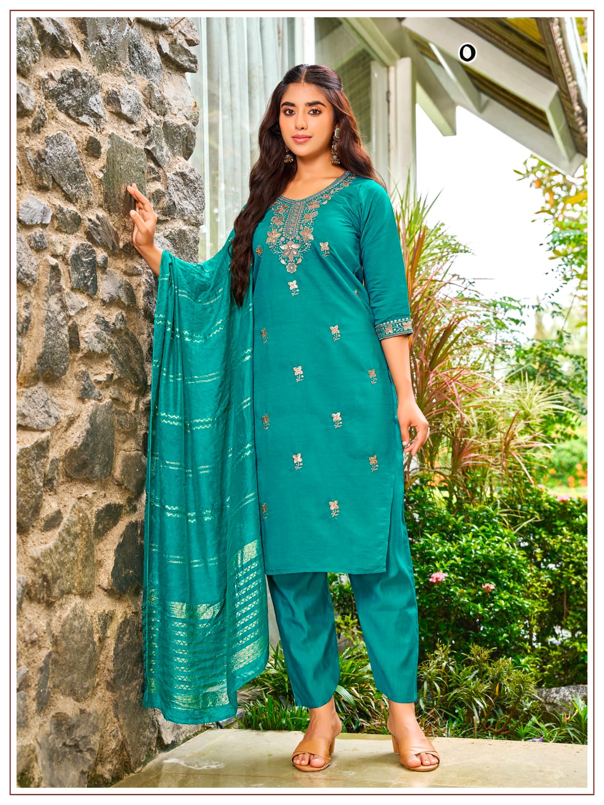 Women's Kurta Pant Dupatta Set in Assorted Colors Vertican Silk with Thread Embroidery