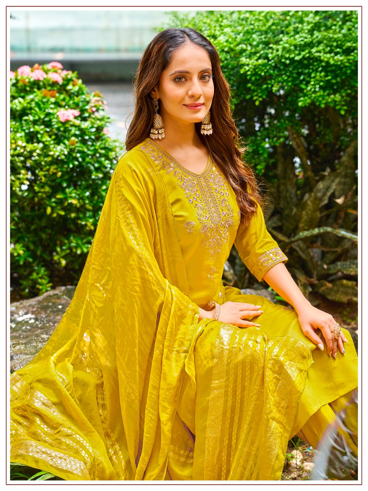 Women's Kurta Pant Dupatta Set in Assorted Colors Vertican Silk with Thread Embroidery