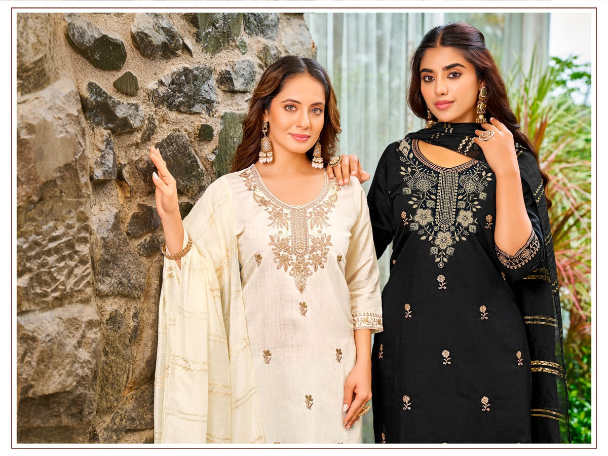 Women's Kurta Pant Dupatta Set in Assorted Colors Vertican Silk with Thread Embroidery