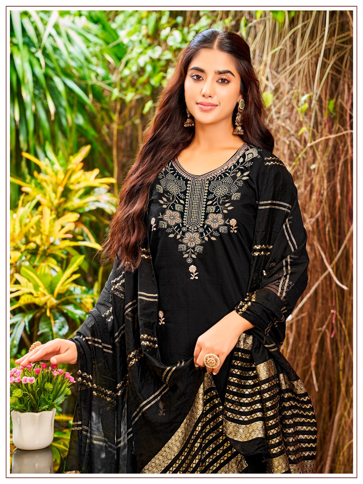 Women's Kurta Pant Dupatta Set in Assorted Colors Vertican Silk with Thread Embroidery