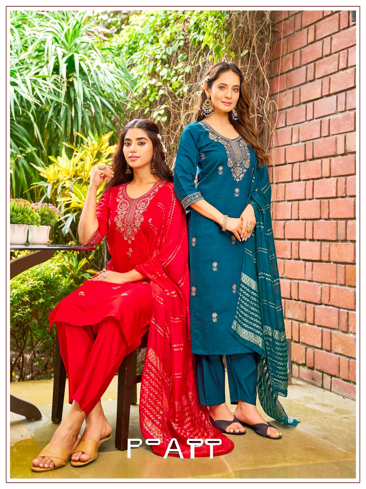 Women's Kurta Pant Dupatta Set in Assorted Colors Vertican Silk with Thread Embroidery