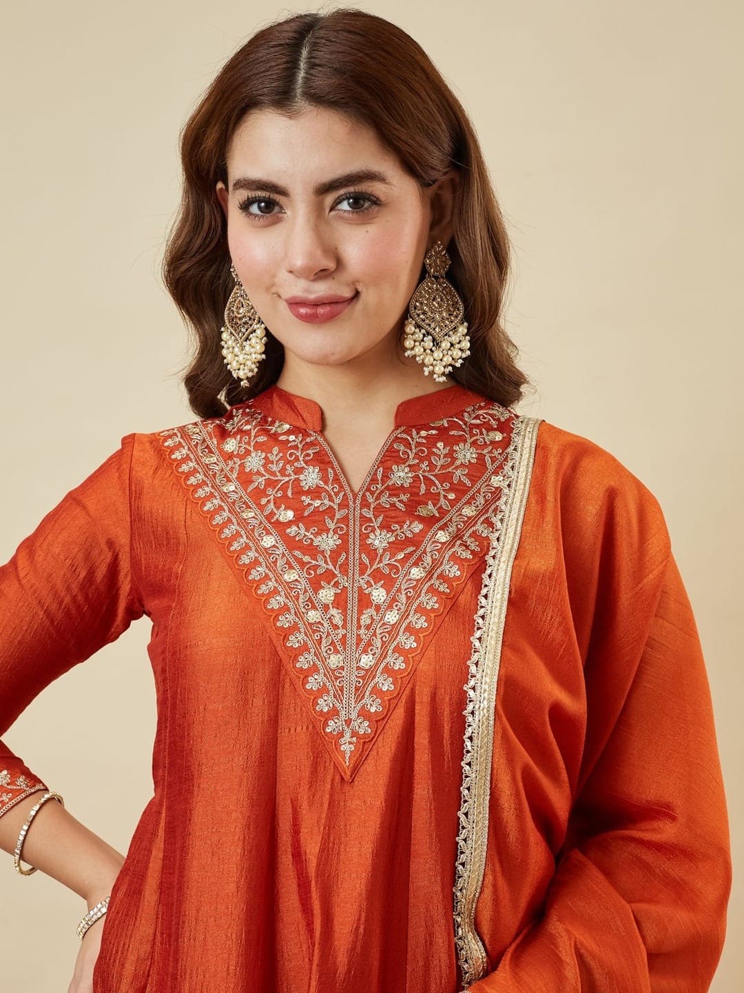 Women's Kurti Palazzo Dupatta Set in Assorted Colors Heavy Vichitra Silk with Sequence Coding Embroidery