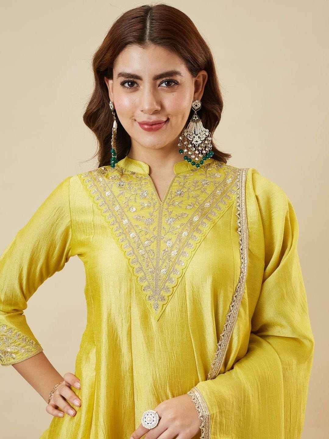 Women's Kurti Palazzo Dupatta Set in Assorted Colors Heavy Vichitra Silk with Sequence Coding Embroidery