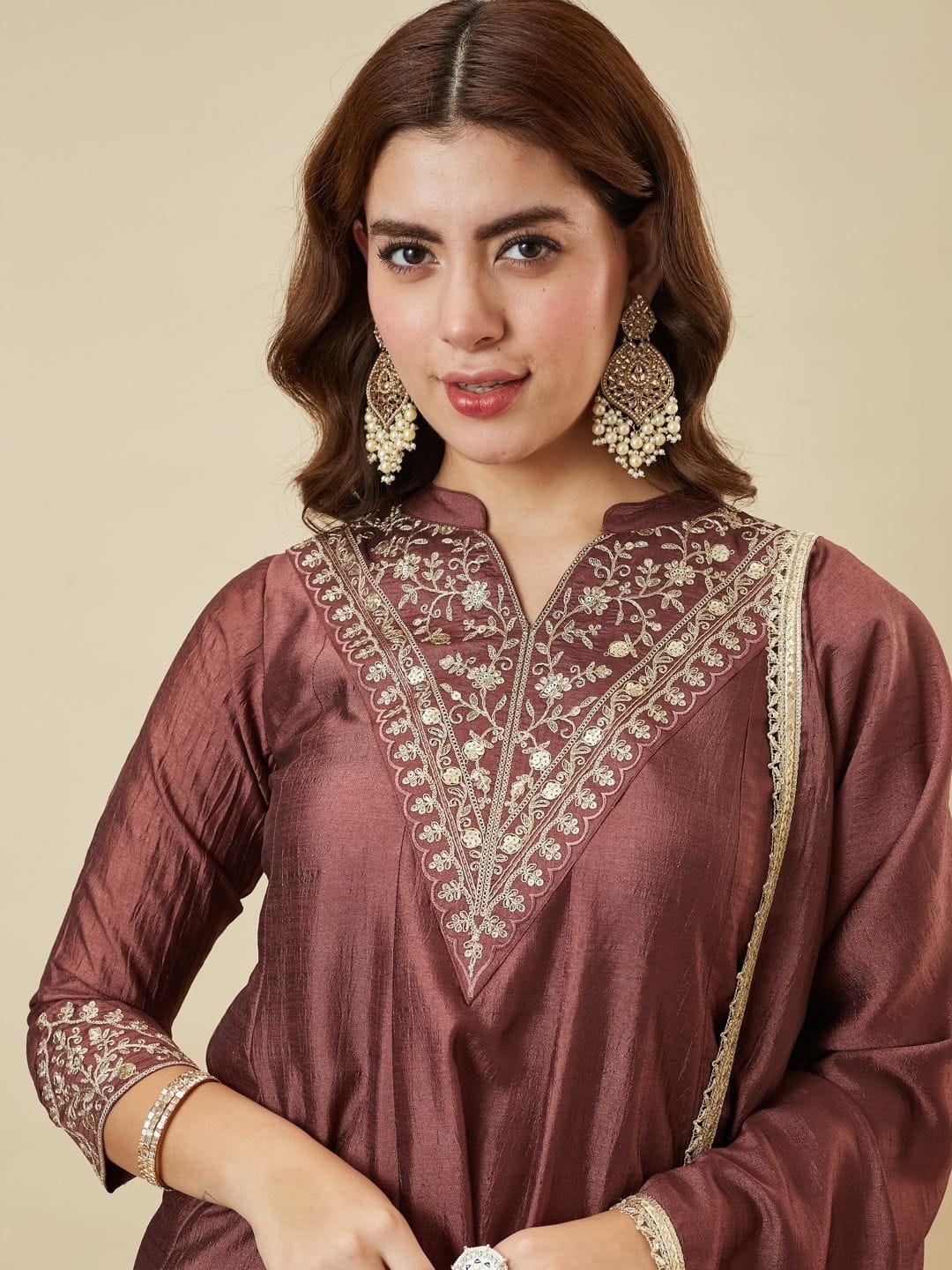 Women's Kurti Palazzo Dupatta Set in Assorted Colors Heavy Vichitra Silk with Sequence Coding Embroidery