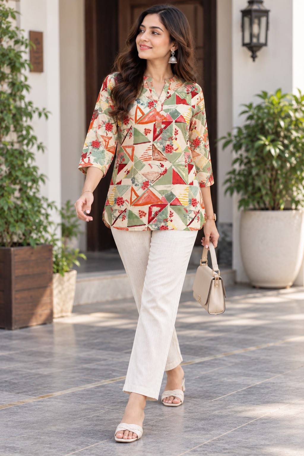 Women's Co-Ord Set in Multicolor Rayon Slub with Digital Print