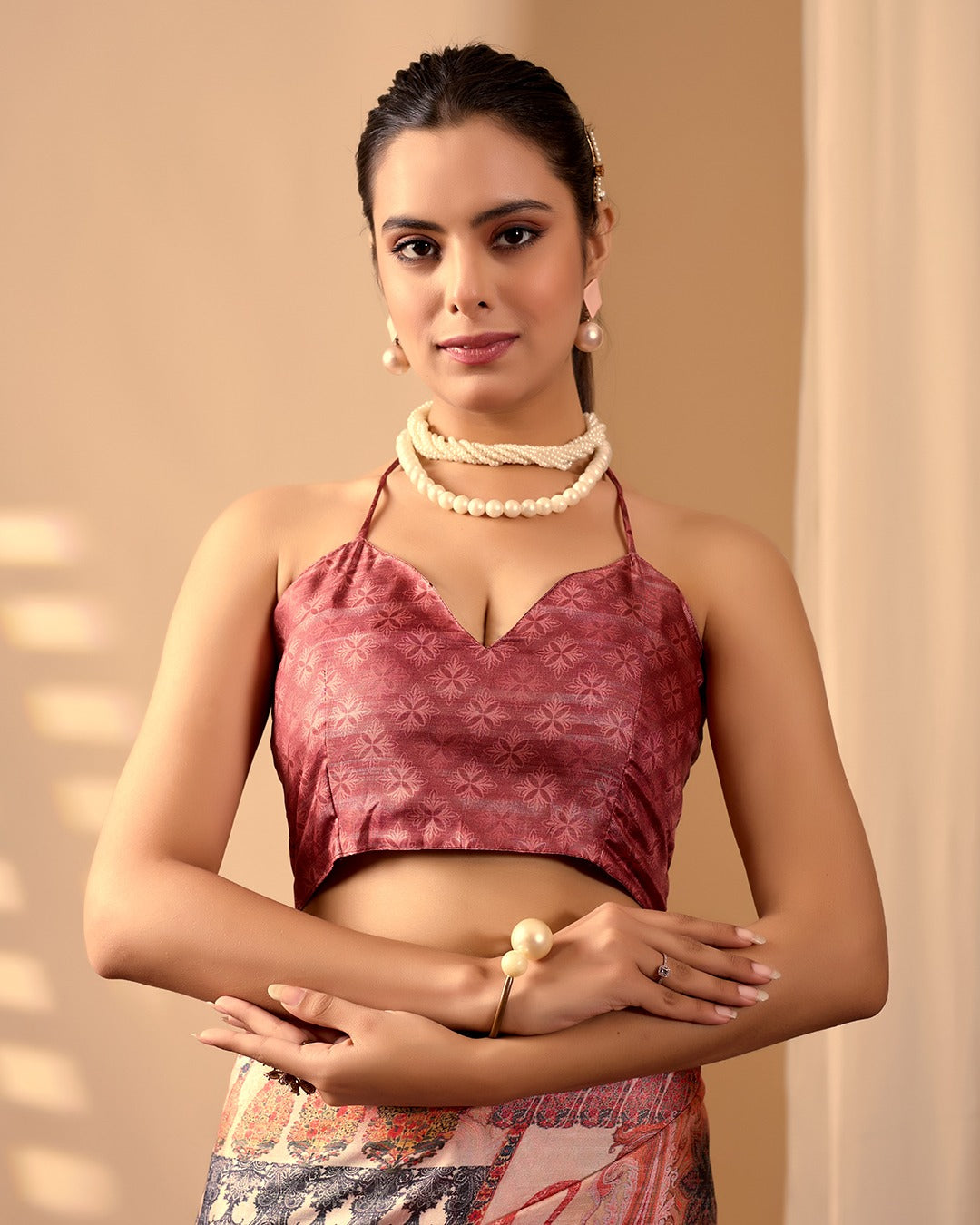 Women's Saree in Peach and Multicolor Lichi Silk with Digital Print