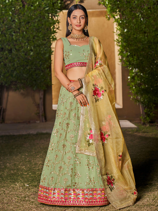 Women's Lehenga Choli in Midnight Blue Grey Georgette with Sequin and Mirror Work