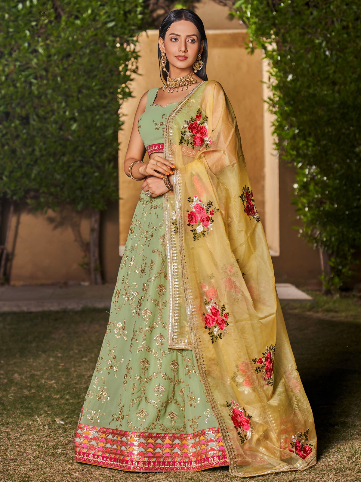 Women's Lehenga Choli in Midnight Blue Grey Georgette with Sequin and Mirror Work