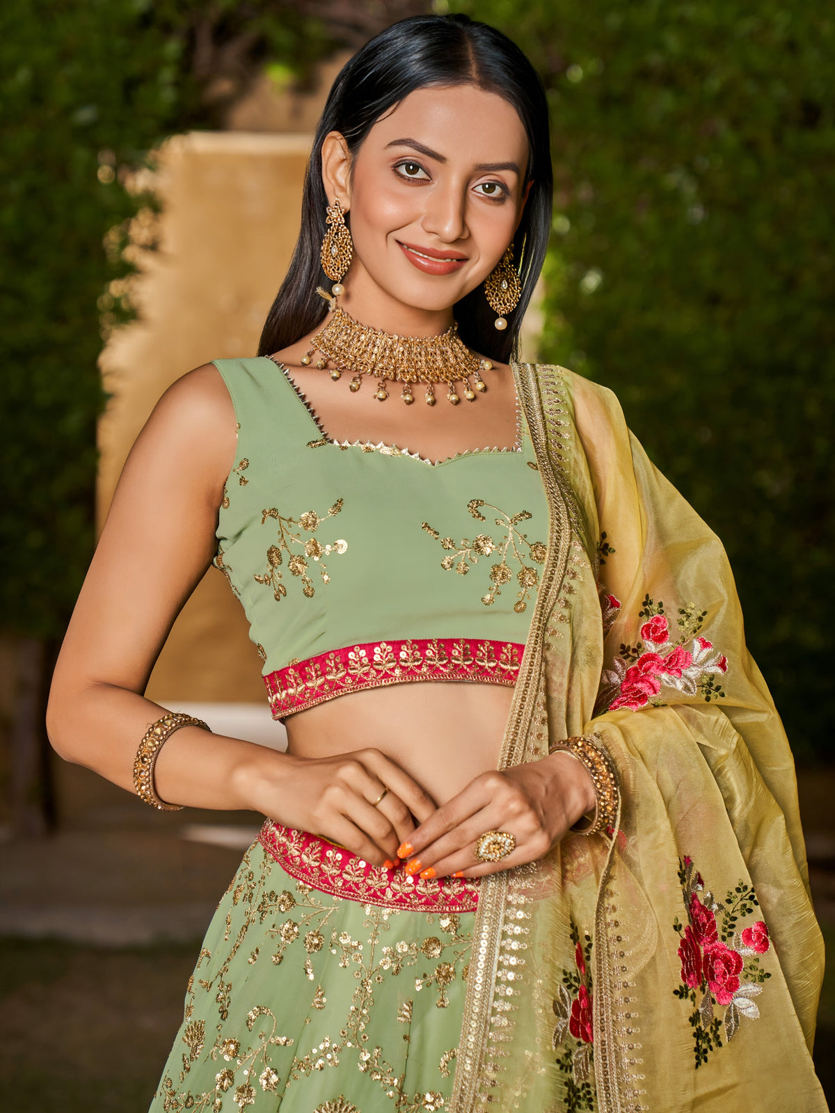 Women's Lehenga Choli in Midnight Blue Grey Georgette with Sequin and Mirror Work