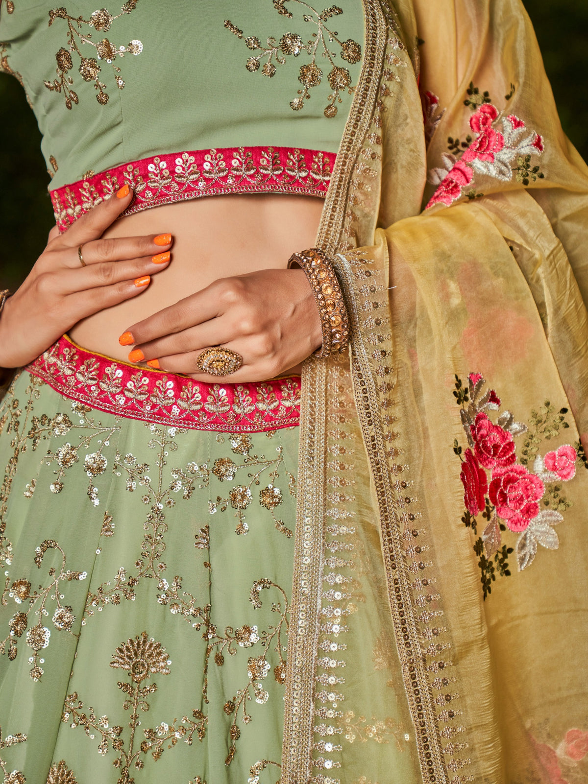 Women's Lehenga Choli in Midnight Blue Grey Georgette with Sequin and Mirror Work