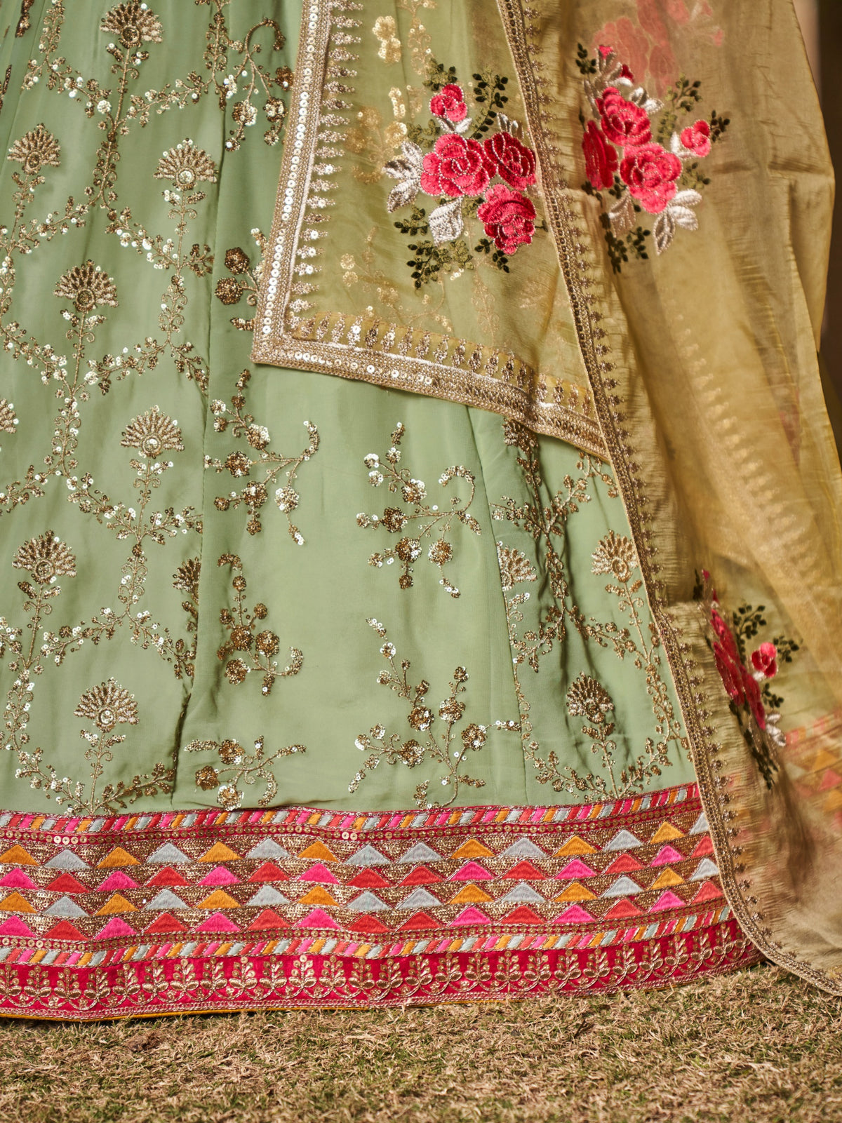 Women's Lehenga Choli in Midnight Blue Grey Georgette with Sequin and Mirror Work