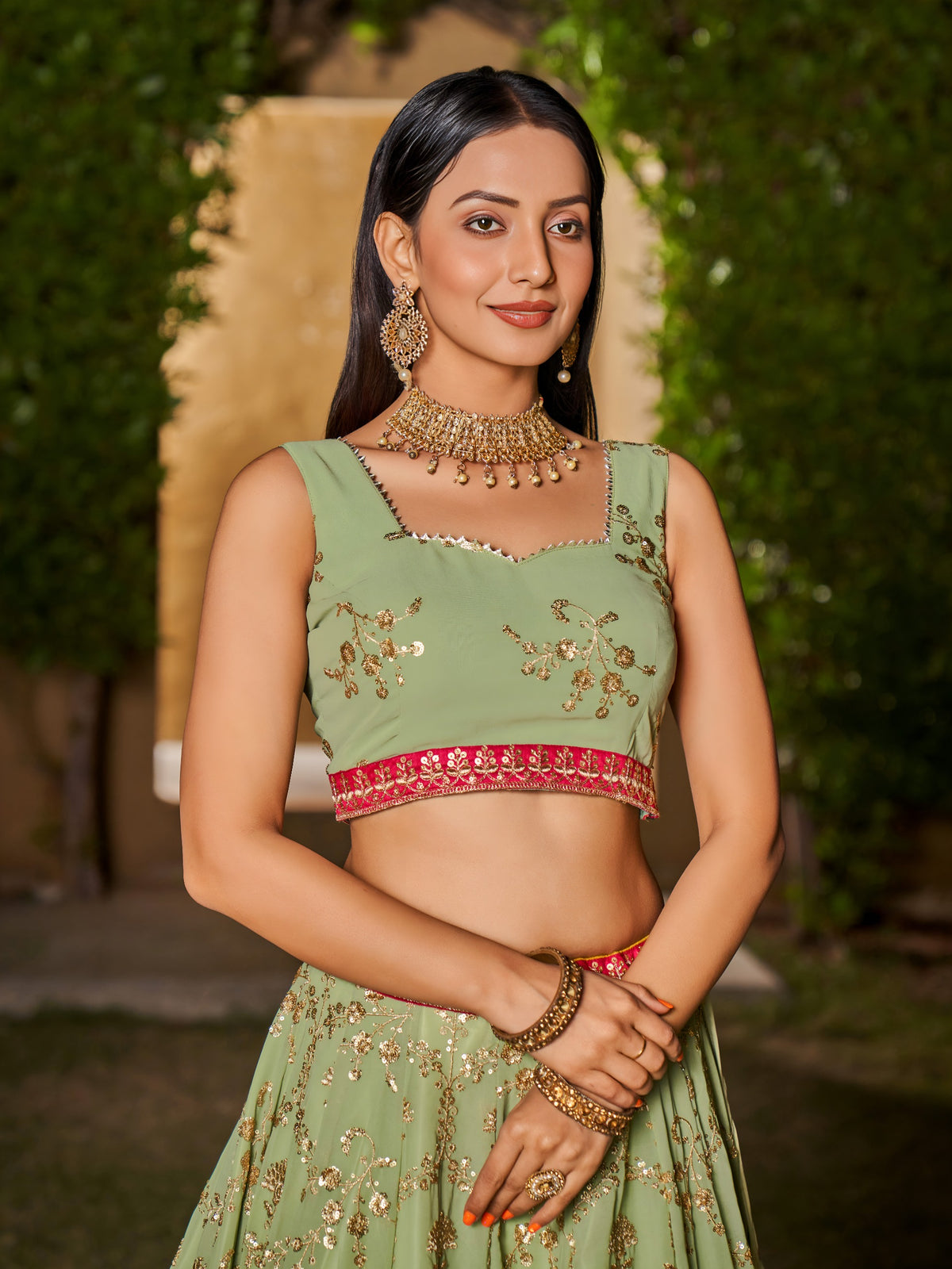 Women's Lehenga Choli in Midnight Blue Grey Georgette with Sequin and Mirror Work