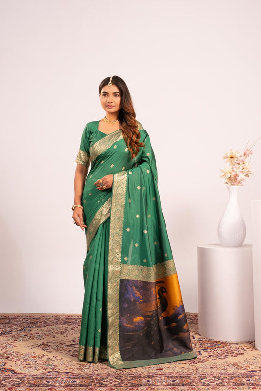 Women's Banarasi Silk Saree Catalog Set in Assorted Colors with Resham Peacock Pallu