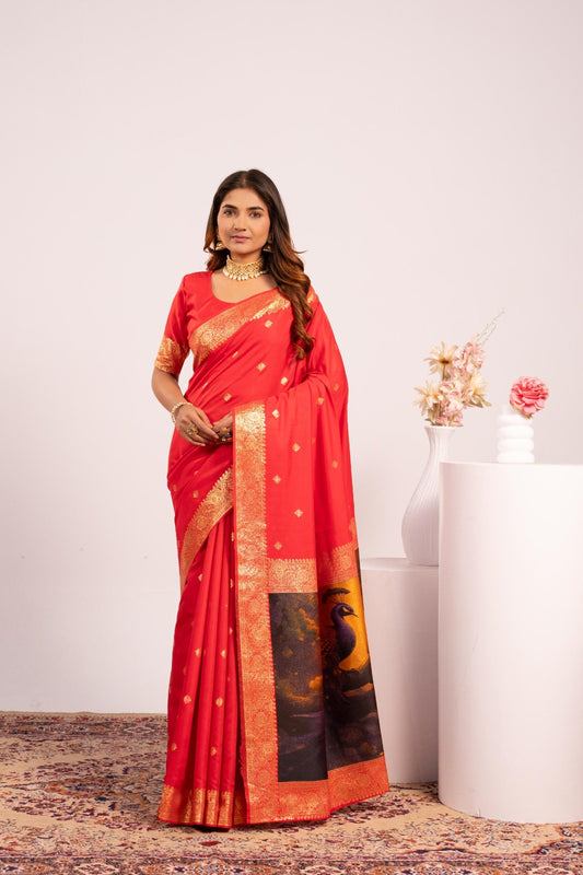 Women's Banarasi Silk Saree Catalog Set in Assorted Colors with Resham Peacock Pallu