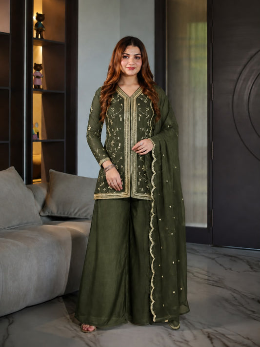 Women's Kediyu Palazzo Set in Assorted Colors Crunchy Fabric with Embroidery