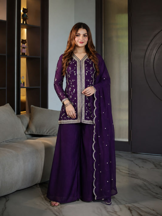 Women's Kediyu Palazzo Set in Assorted Colors Crunchy Fabric with Embroidery