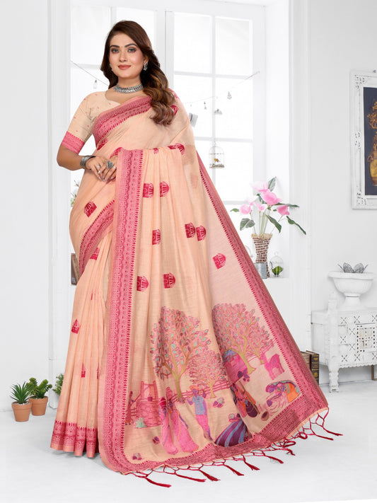 Women's Spun Cotton Saree in Assorted Colors with Jacquard Weaving