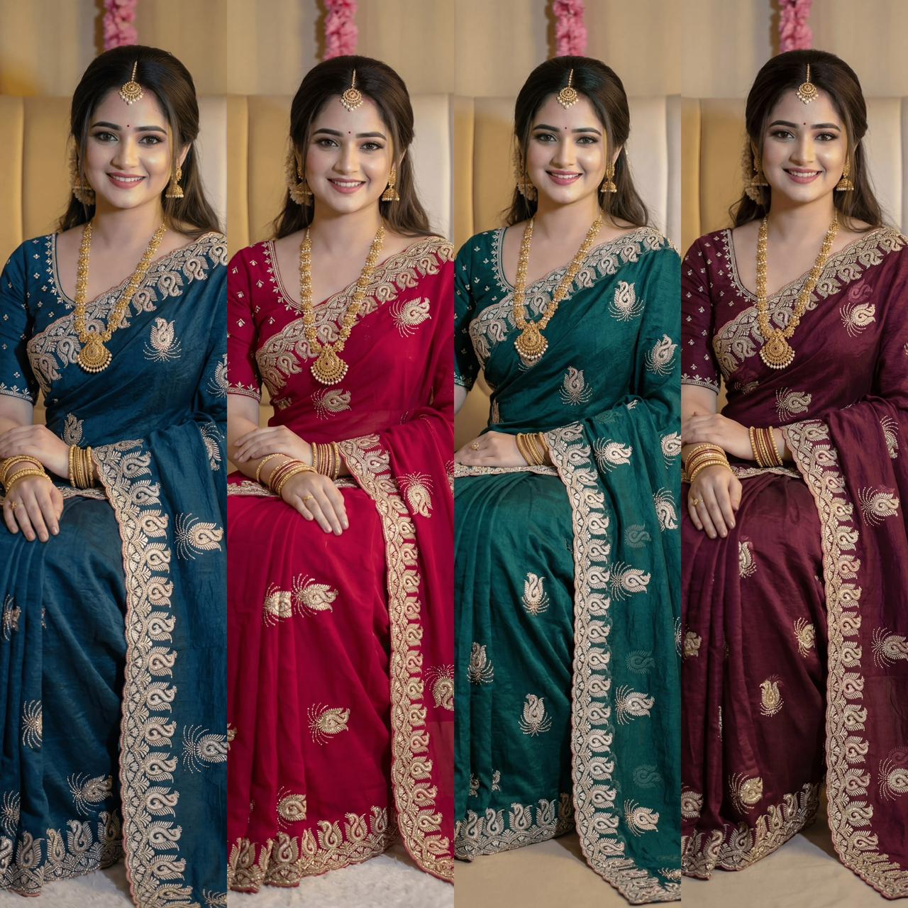 Heavy Multicoloured Thread &Zari Embroidery Work With Stone In all over saree wholesale saree suplier