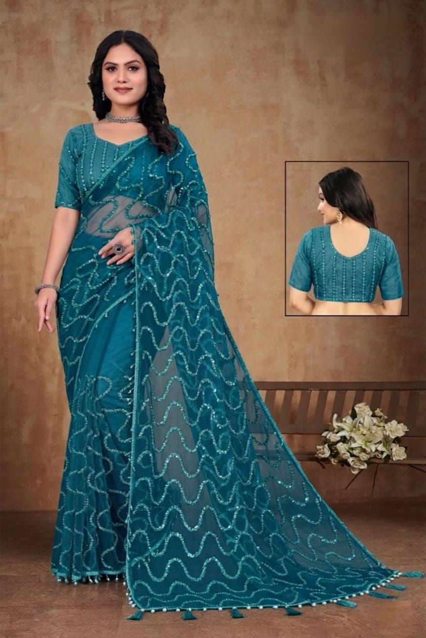 Full Heavy Real Beads Work saree