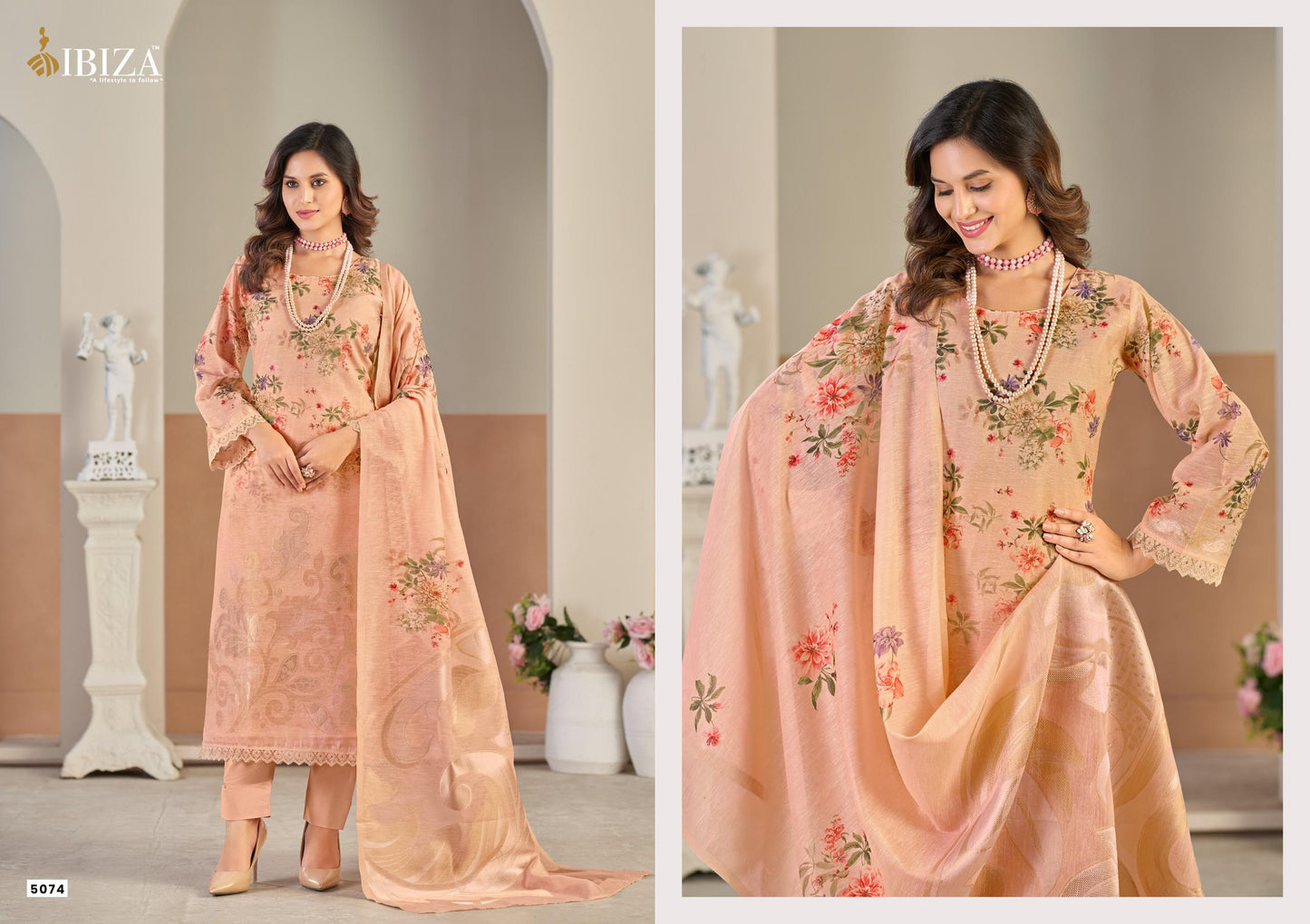 PURE LILEN  JAQUARD DIGITAL PRINT WITH   LESS  SALWAR KAMEEZ