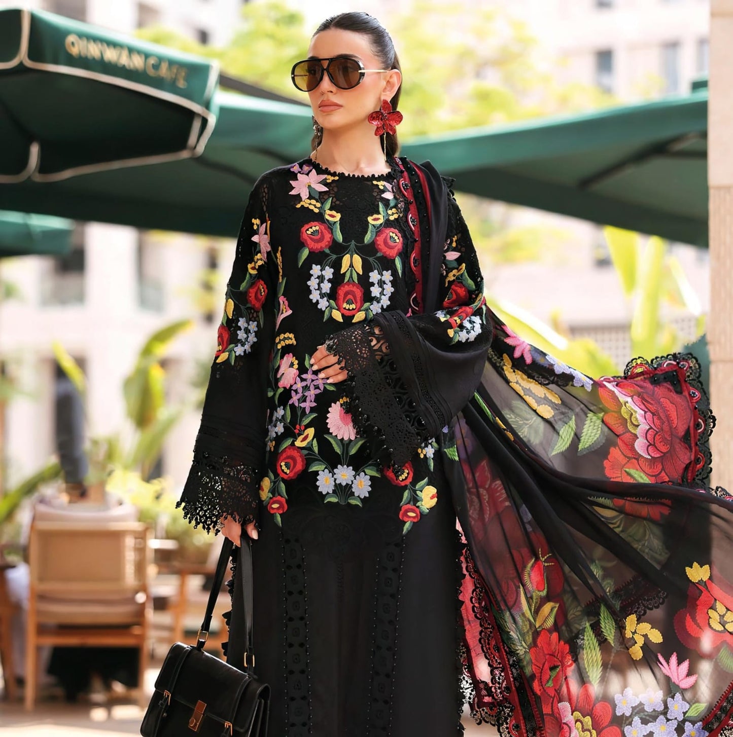 Pure cotton with heavy self embroidery attached emb patches salwar kameez