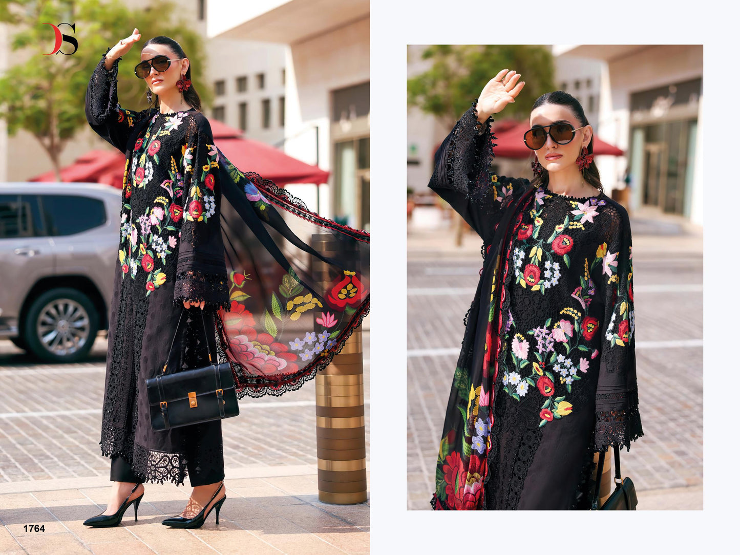 Pure cotton with heavy self embroidery attached emb patches salwar kameez