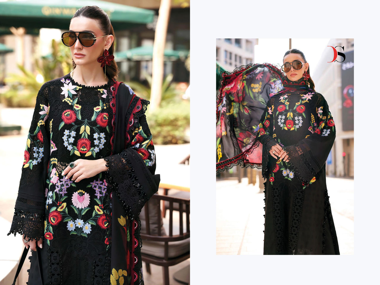 Pure chiffon with heavy self embroidery attached emb patches salwar kameez