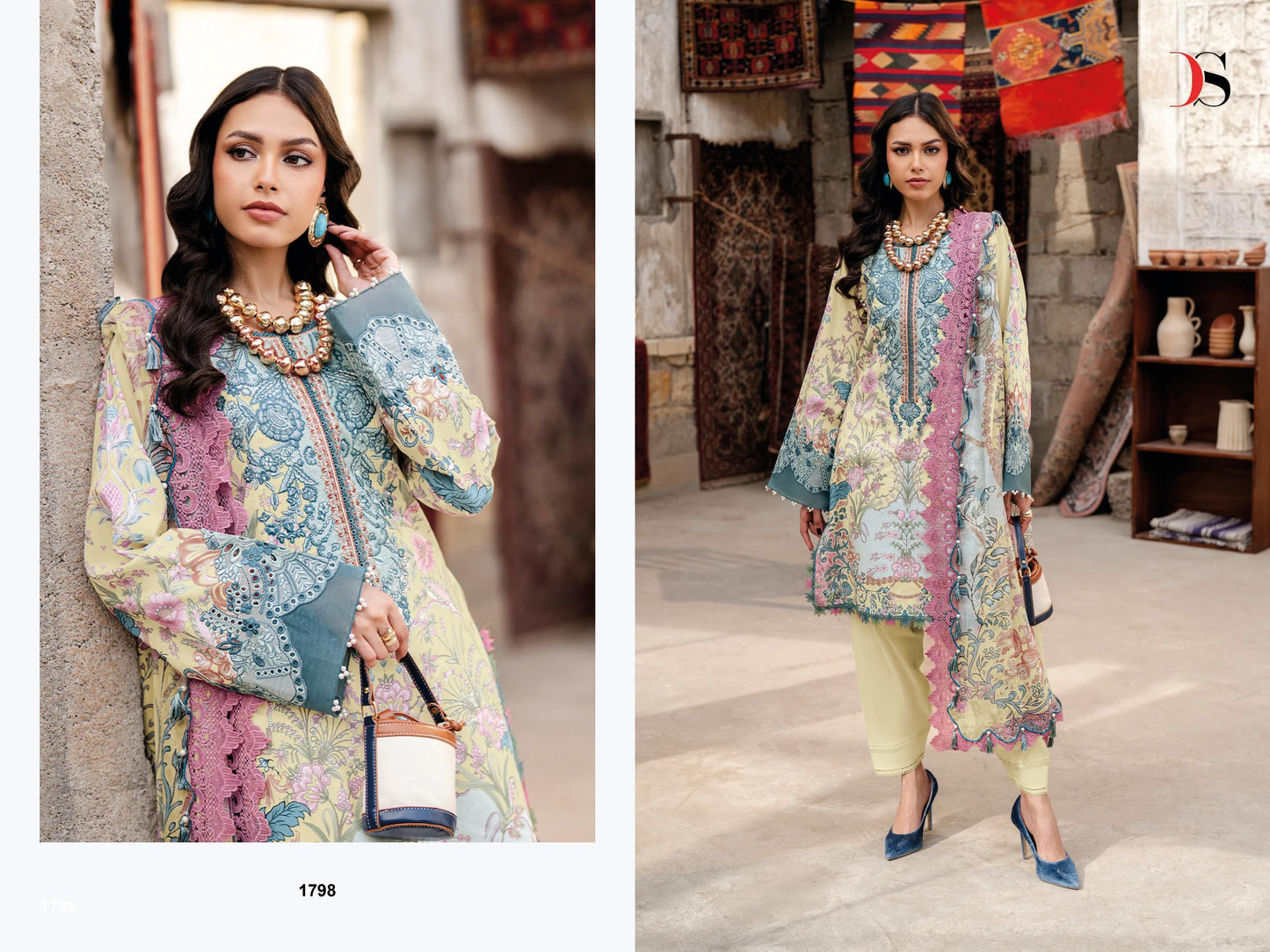 Jade Bliss Lawn deepsy suits Pure cotton heavy patch embroidery salwar kameez and cotton dupatta