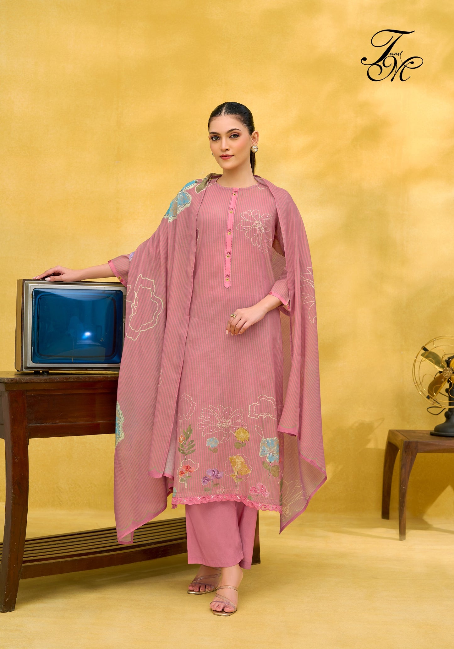 PURE MAL CHANDERI DIGITAL PRINT WITH HAND WORK AND EMBROIDERY IN DAMAN NECK PATTI SALWAR KAMEEZ