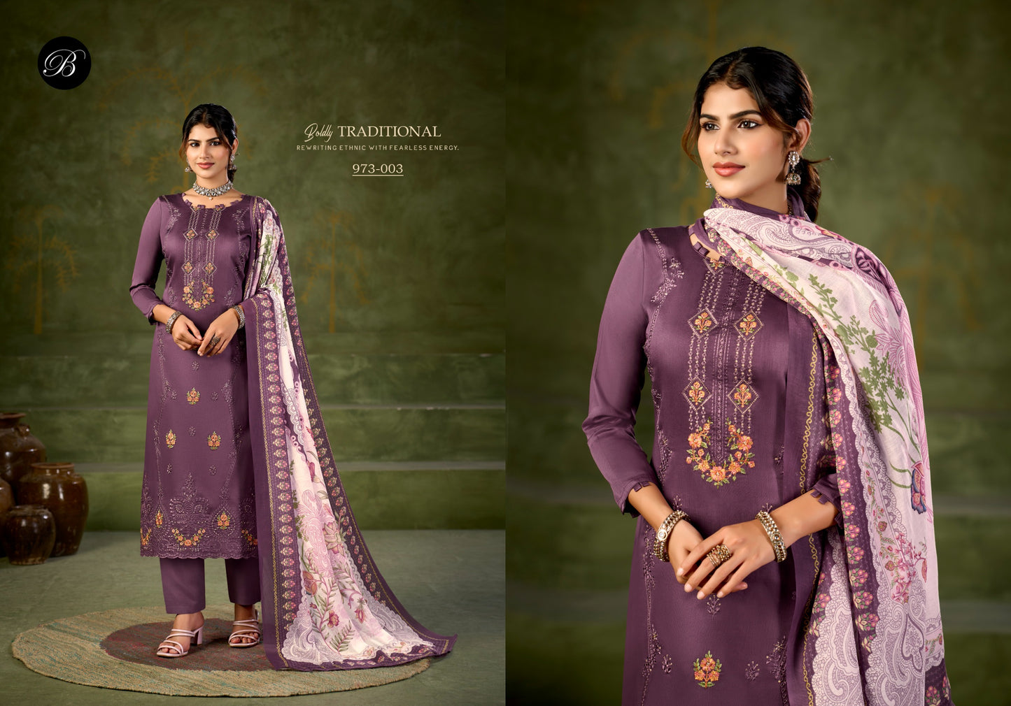 Pure Heavy Jam with Designer Heavy Embroidery Work + Heavy Daman Boring Work with Scalloping of salwar kameez