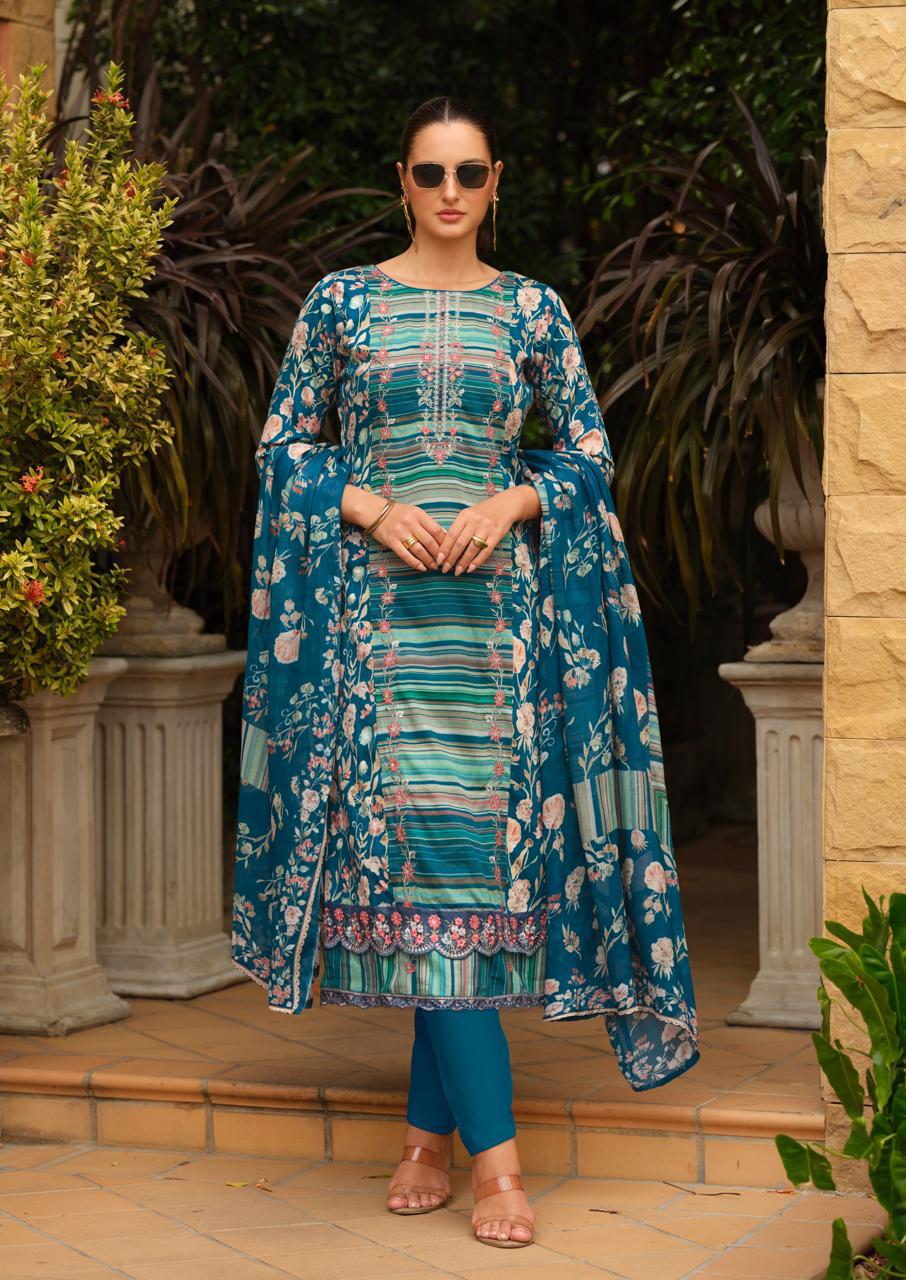 PURE PREMIUM GIZA COTTON SATIN DIGITAL PRINTS WITH ALL OVER  EMBROIDERY  SALWAR KAMEEZ