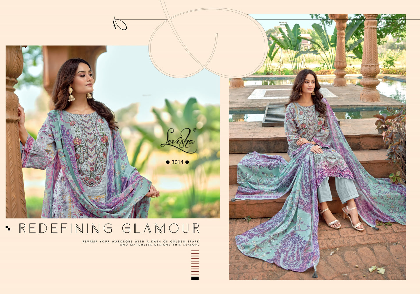 Cemric Cotton Pakistani  Style Print with Fancy Self Embroidery salwar kameez for chiffon dupatta