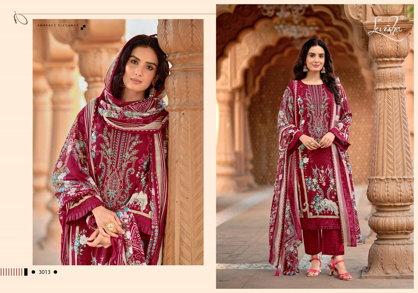 Cemric Cotton Pakistani  Style Print with Fancy Self Embroidery salwar kameez for chiffon dupatta
