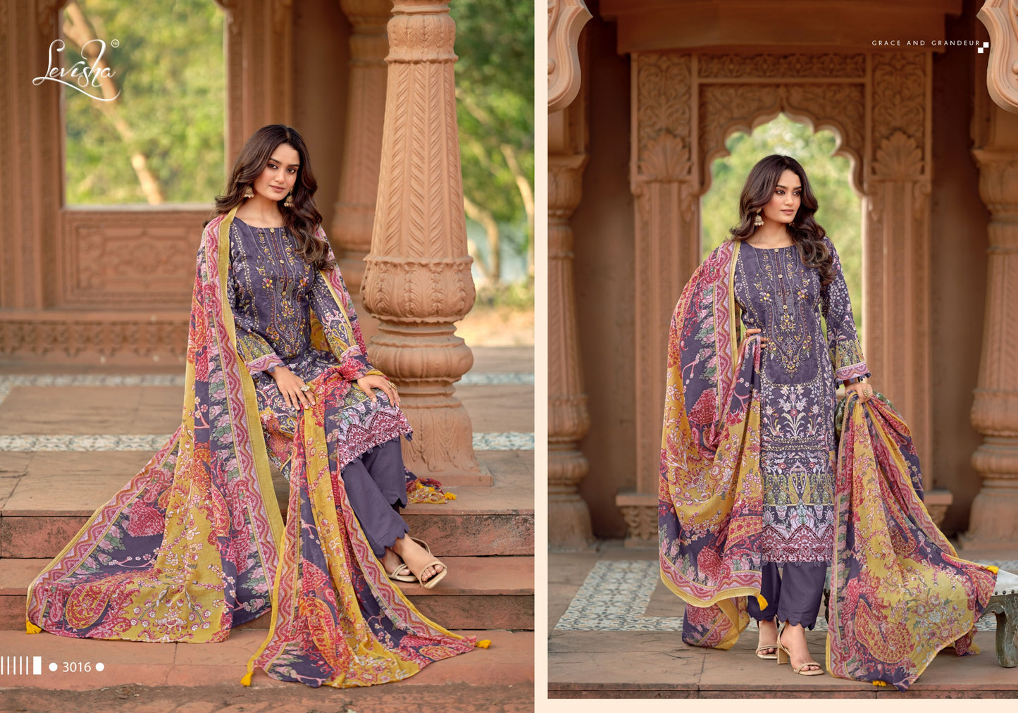 Cemric Cotton Pakistani  Style Print with Fancy Self Embroidery salwar kameez for chiffon dupatta