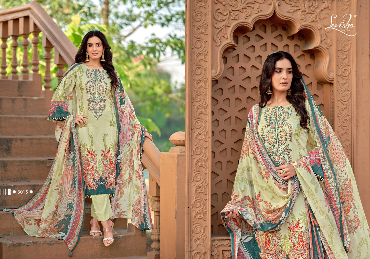 Cemric Cotton Pakistani  Style Print with Fancy Self Embroidery salwar kameez for chiffon dupatta