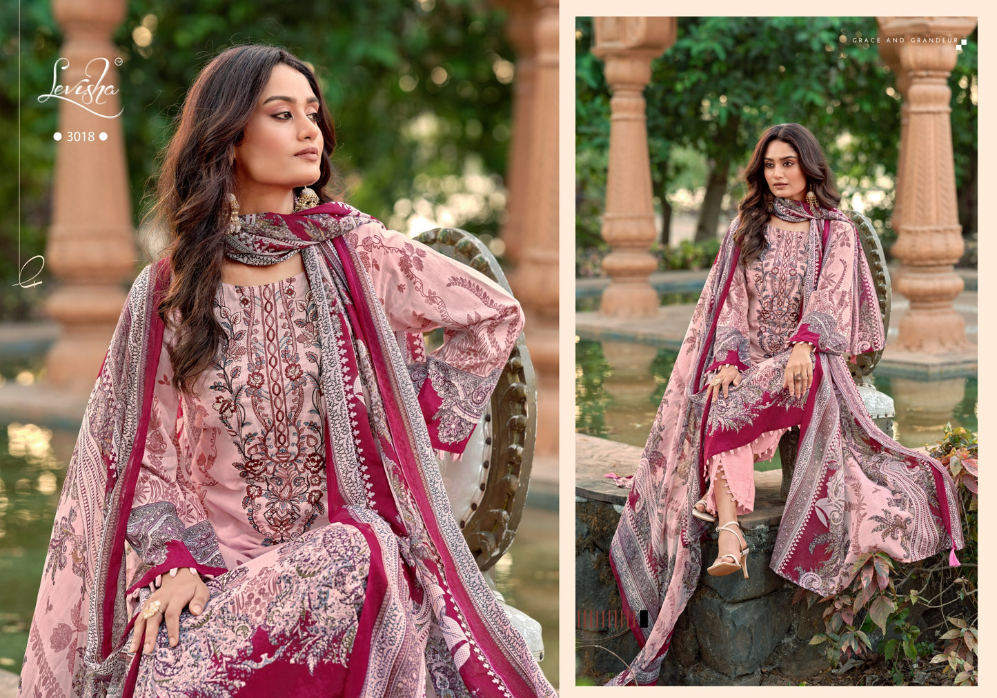 Cemric Cotton Pakistani  Style Print with Fancy Self Embroidery salwar kameez for chiffon dupatta