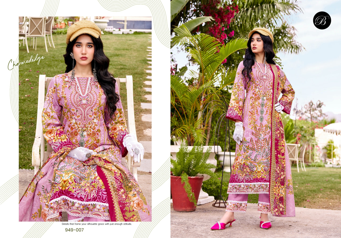 Pure Cotton Digital Prints with Exclusive HEAVY SELF EMBROIDERY NECK SALWAR KAMEEZ