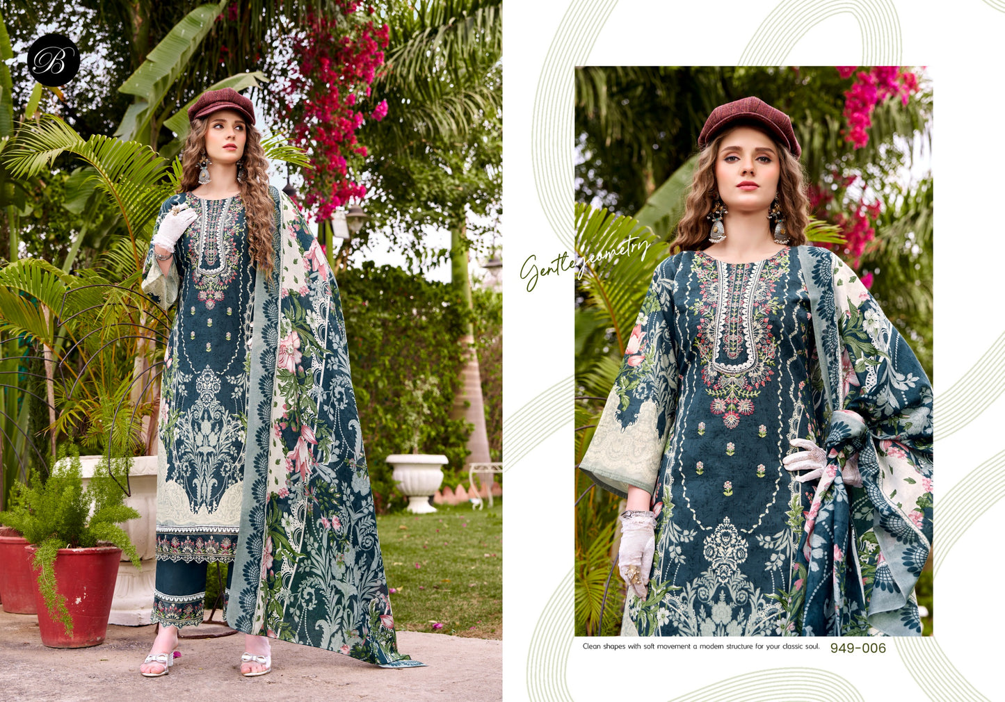 Pure Cotton Digital Prints with Exclusive HEAVY SELF EMBROIDERY NECK SALWAR KAMEEZ