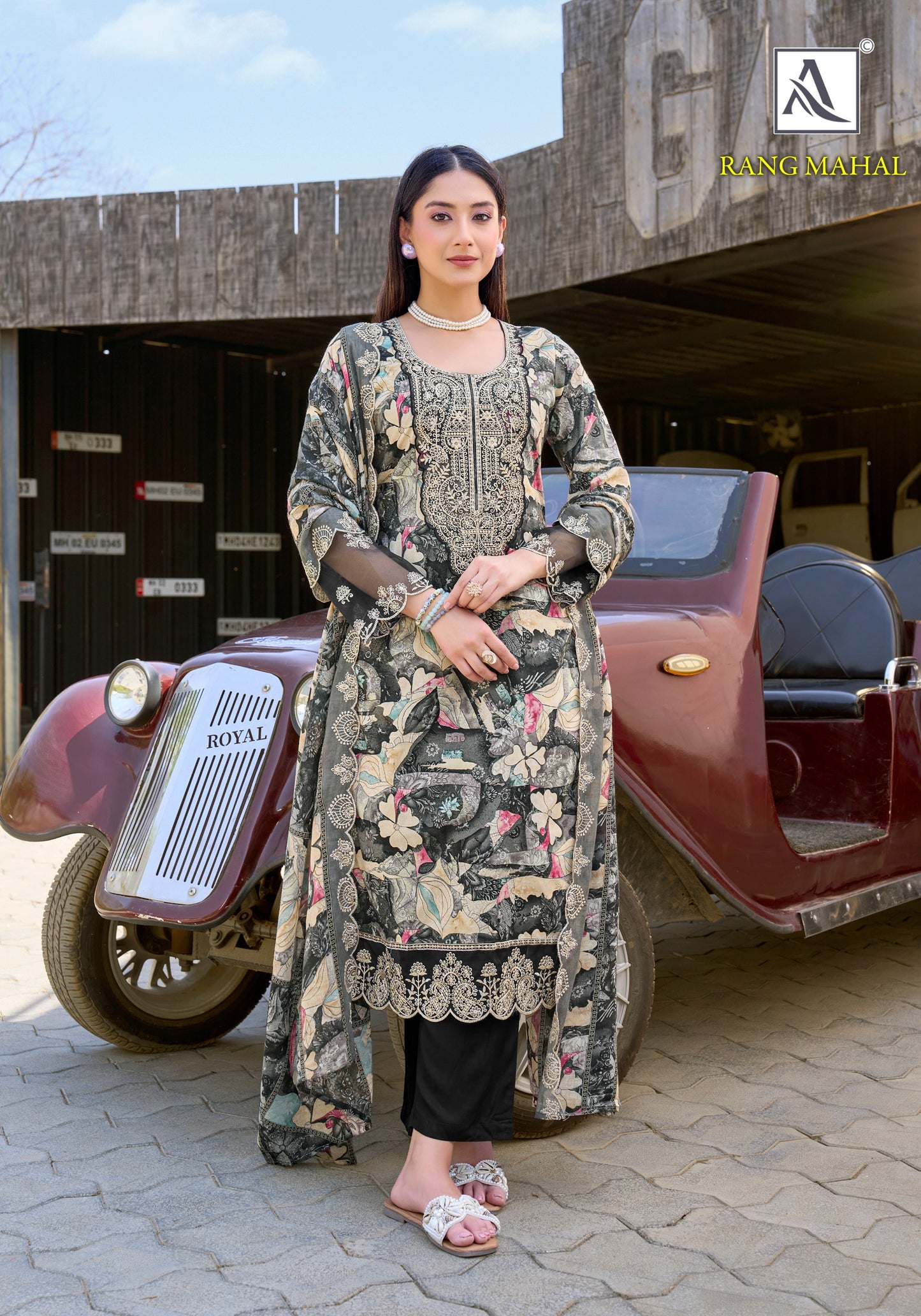 Pure Cambric Cotton Designer Print With Fancy Gala Daman Sleeve Embroidery salwar kameez