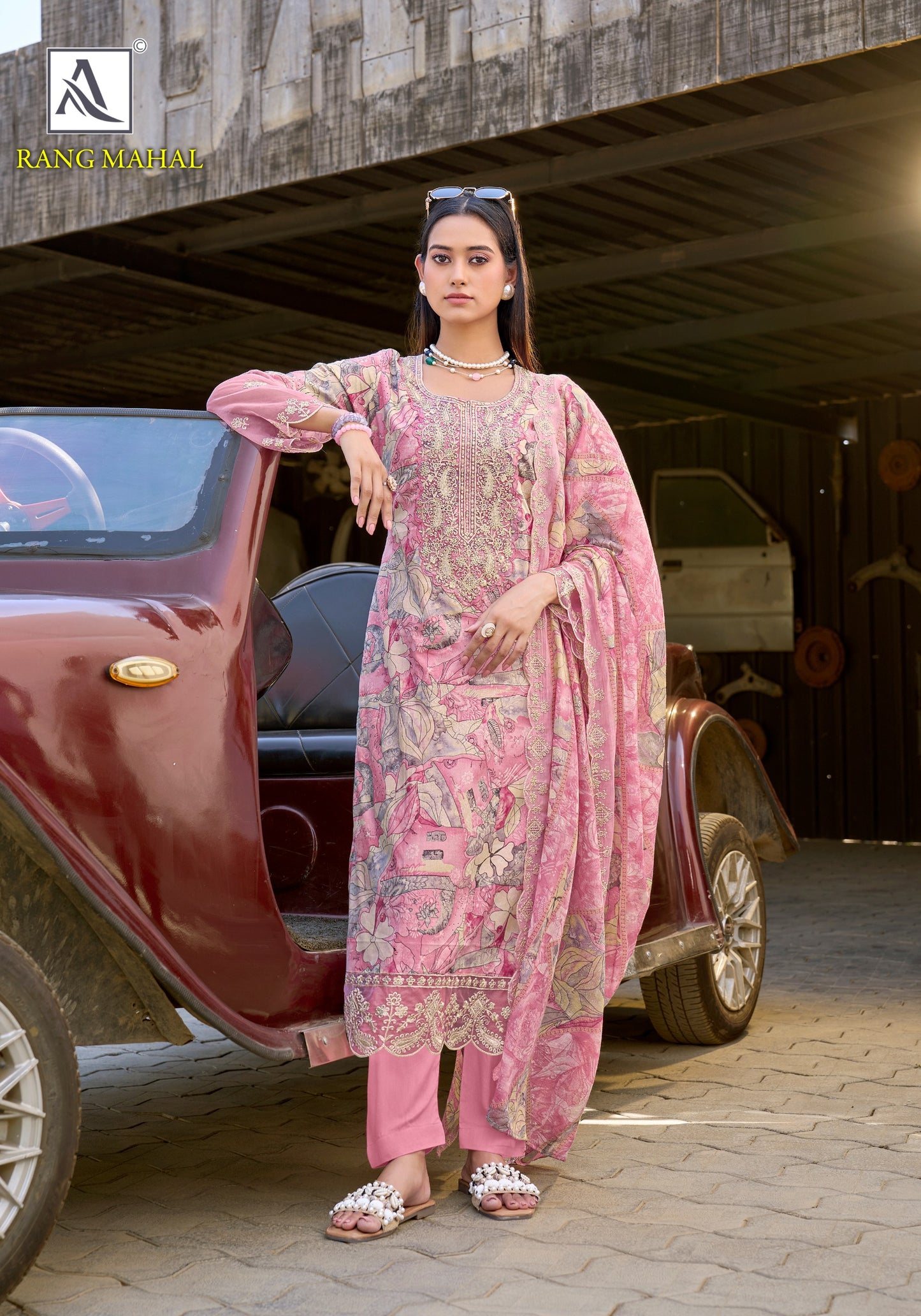 Pure Cambric Cotton Designer Print With Fancy Gala Daman Sleeve Embroidery salwar kameez