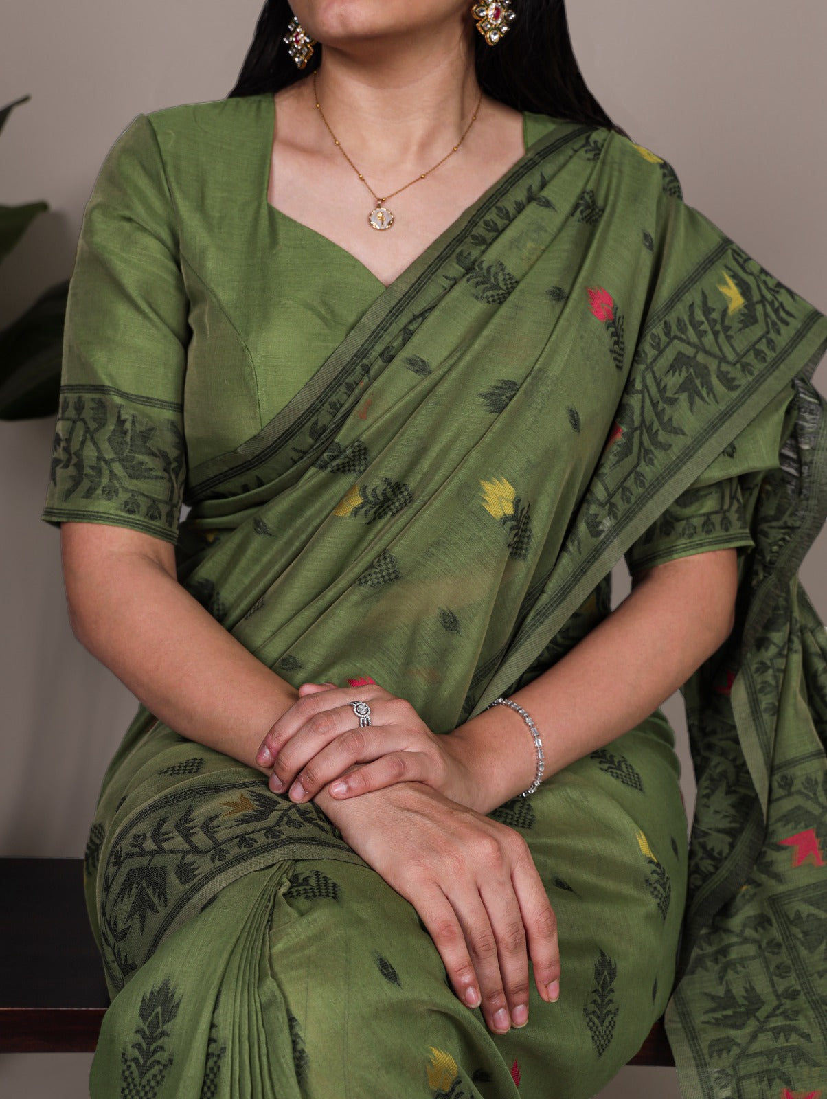 A poly cotton saree with delicate thread weaving—made for effortless elegance every day 🥀✨