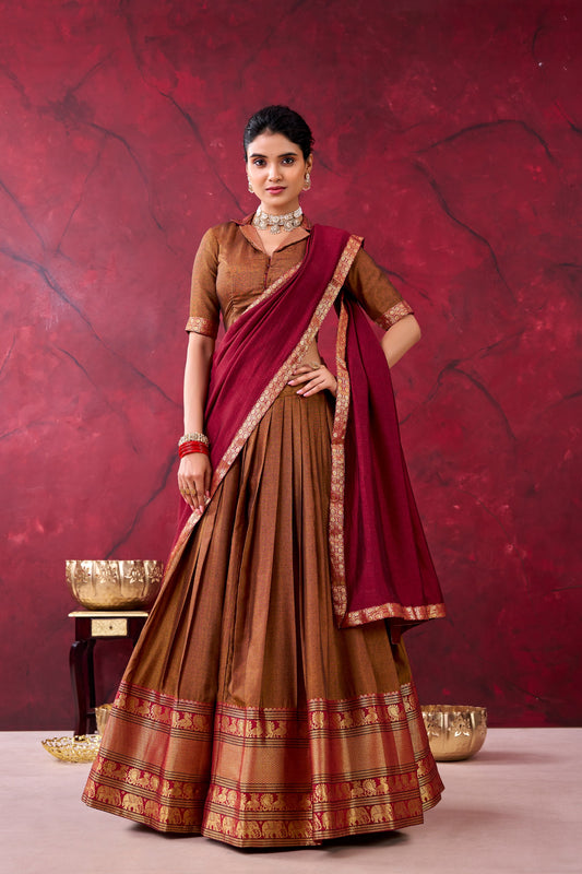 Women's Lehenga Choli in Assorted Colors Narayan Pet Cotton with Zari Weaving Border