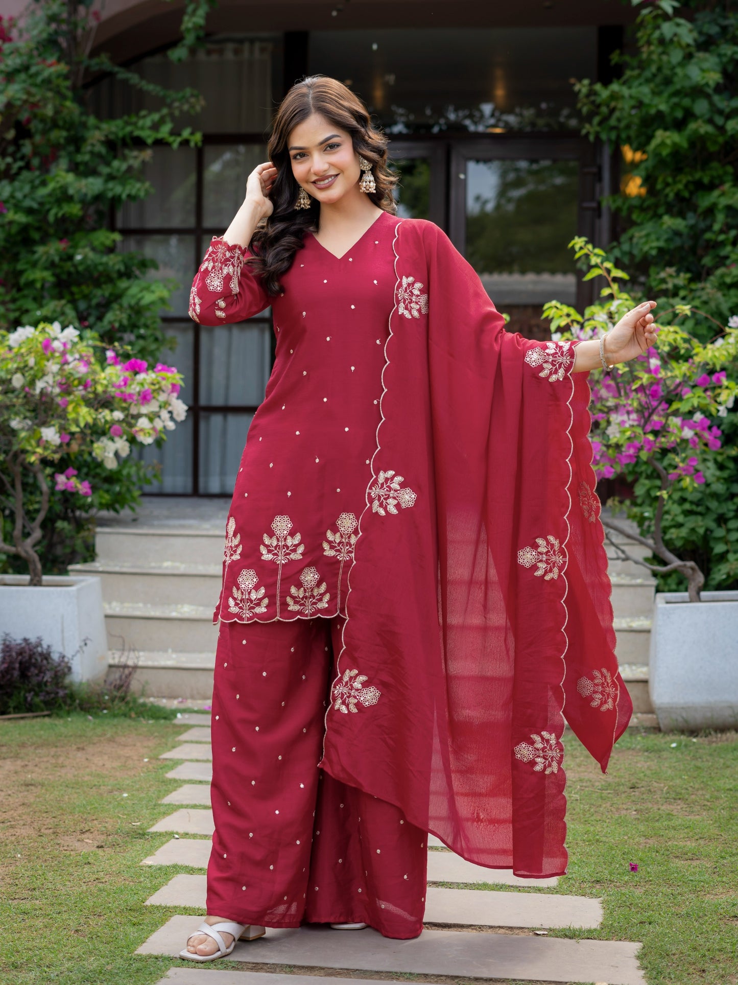 Premium chinnon with Elegant Embroidered Work.