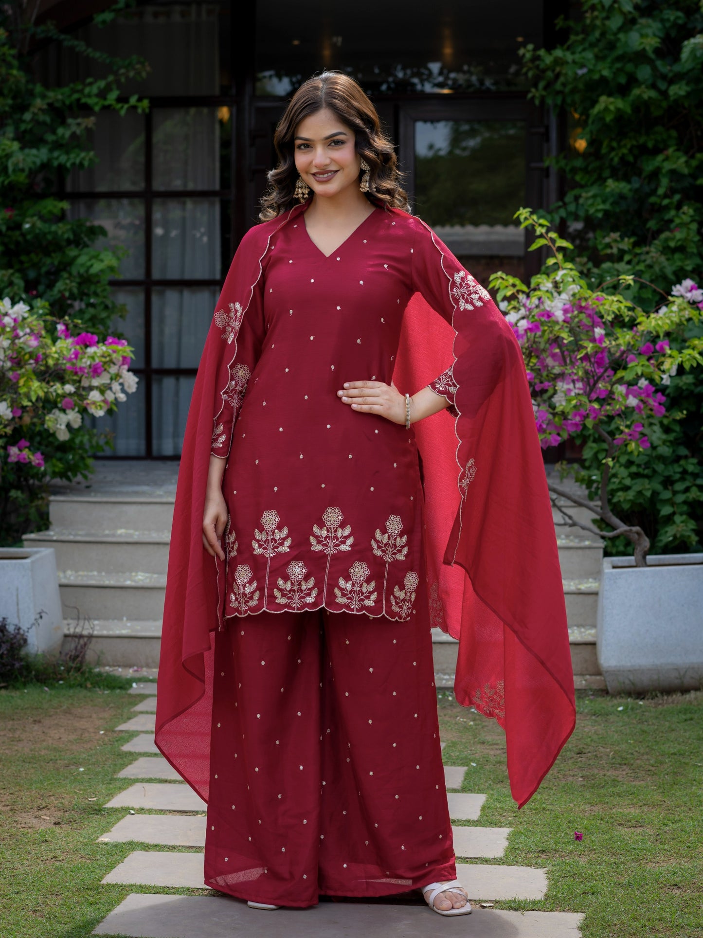 Premium chinnon with Elegant Embroidered Work.