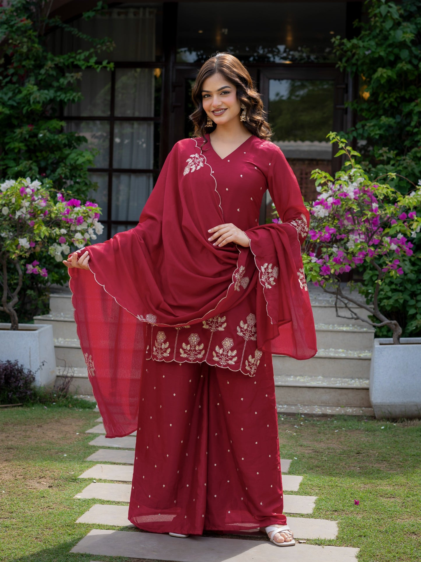 Premium chinnon with Elegant Embroidered Work.