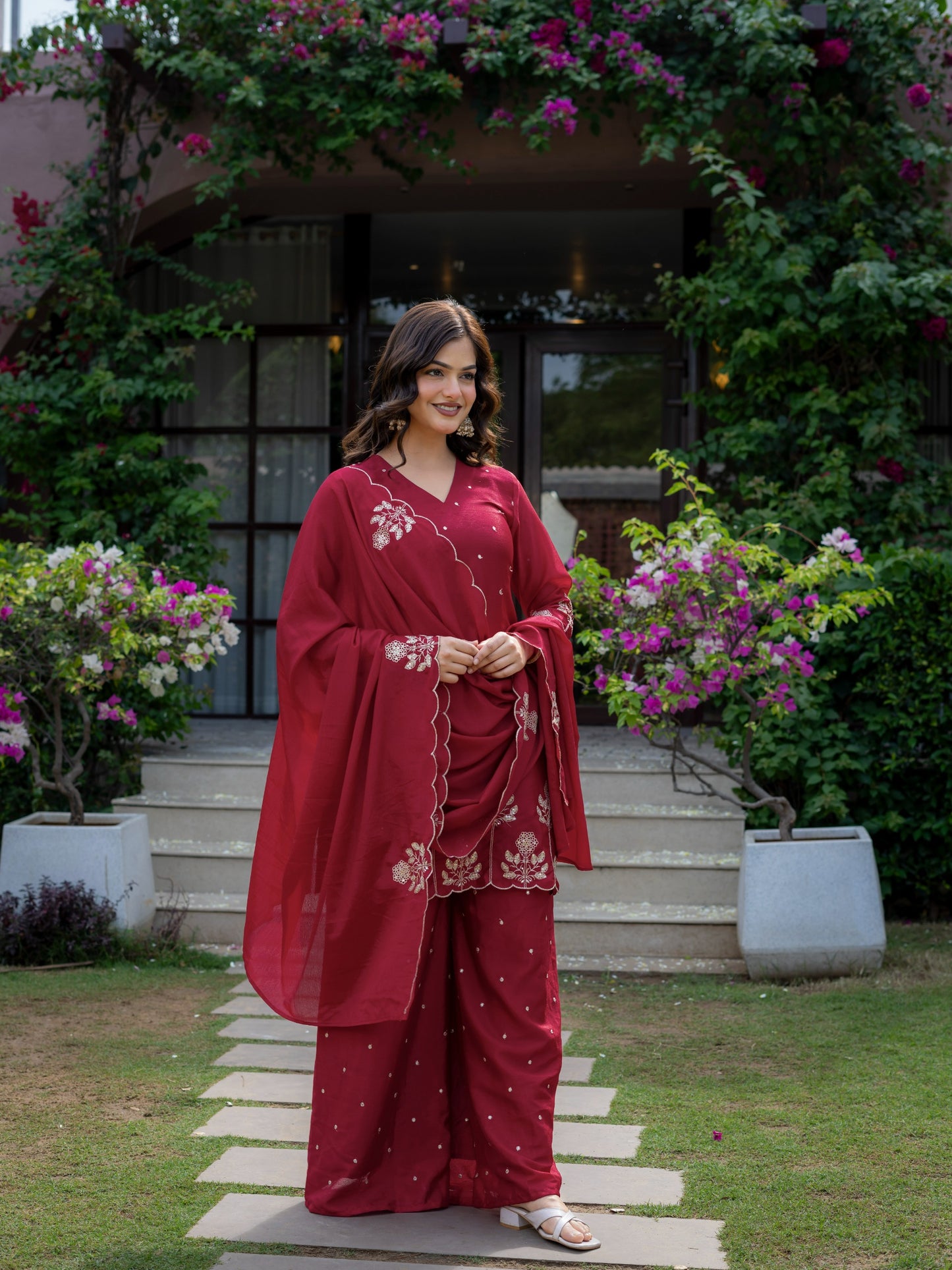 Premium chinnon with Elegant Embroidered Work.