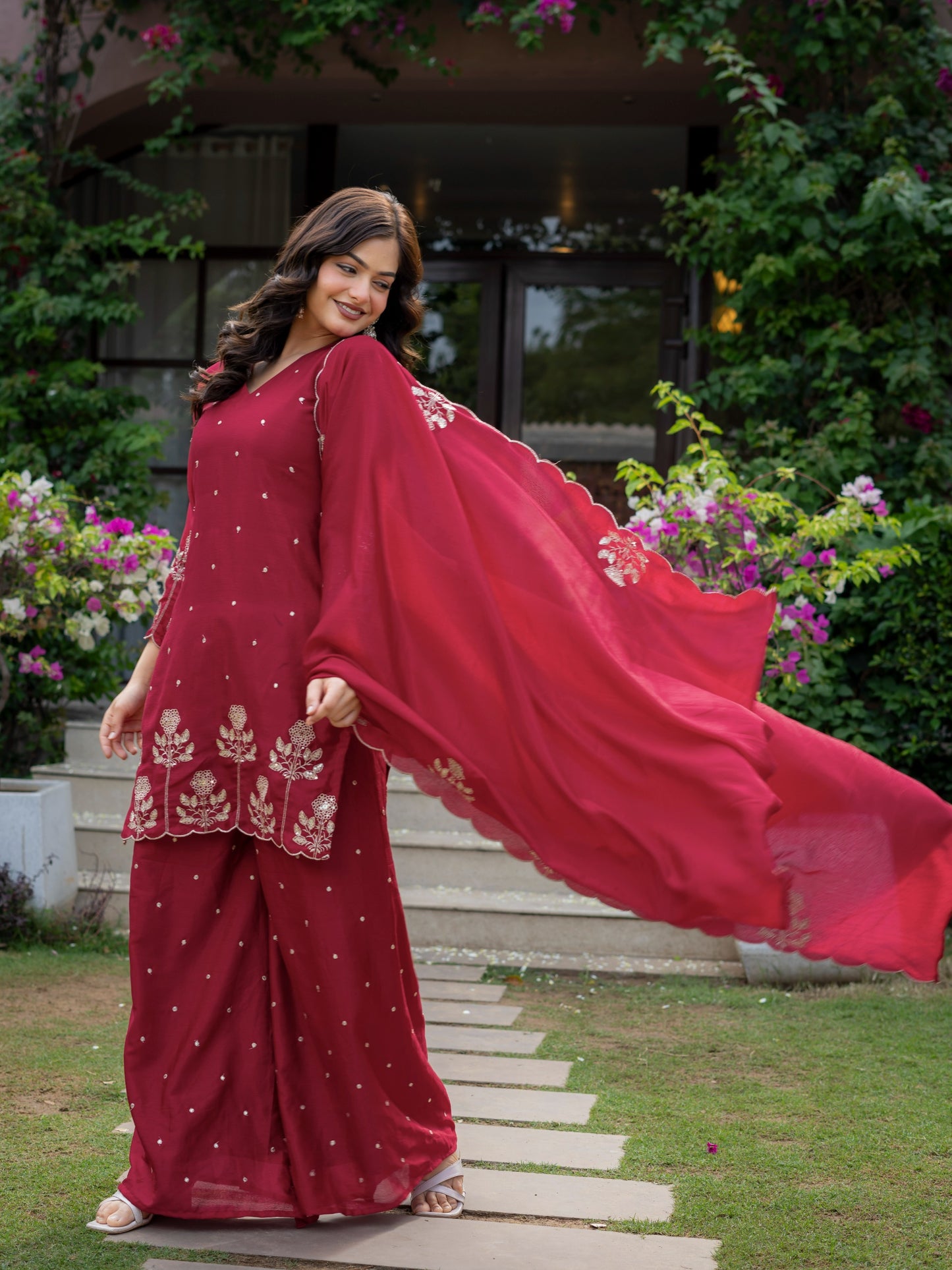 Premium chinnon with Elegant Embroidered Work.