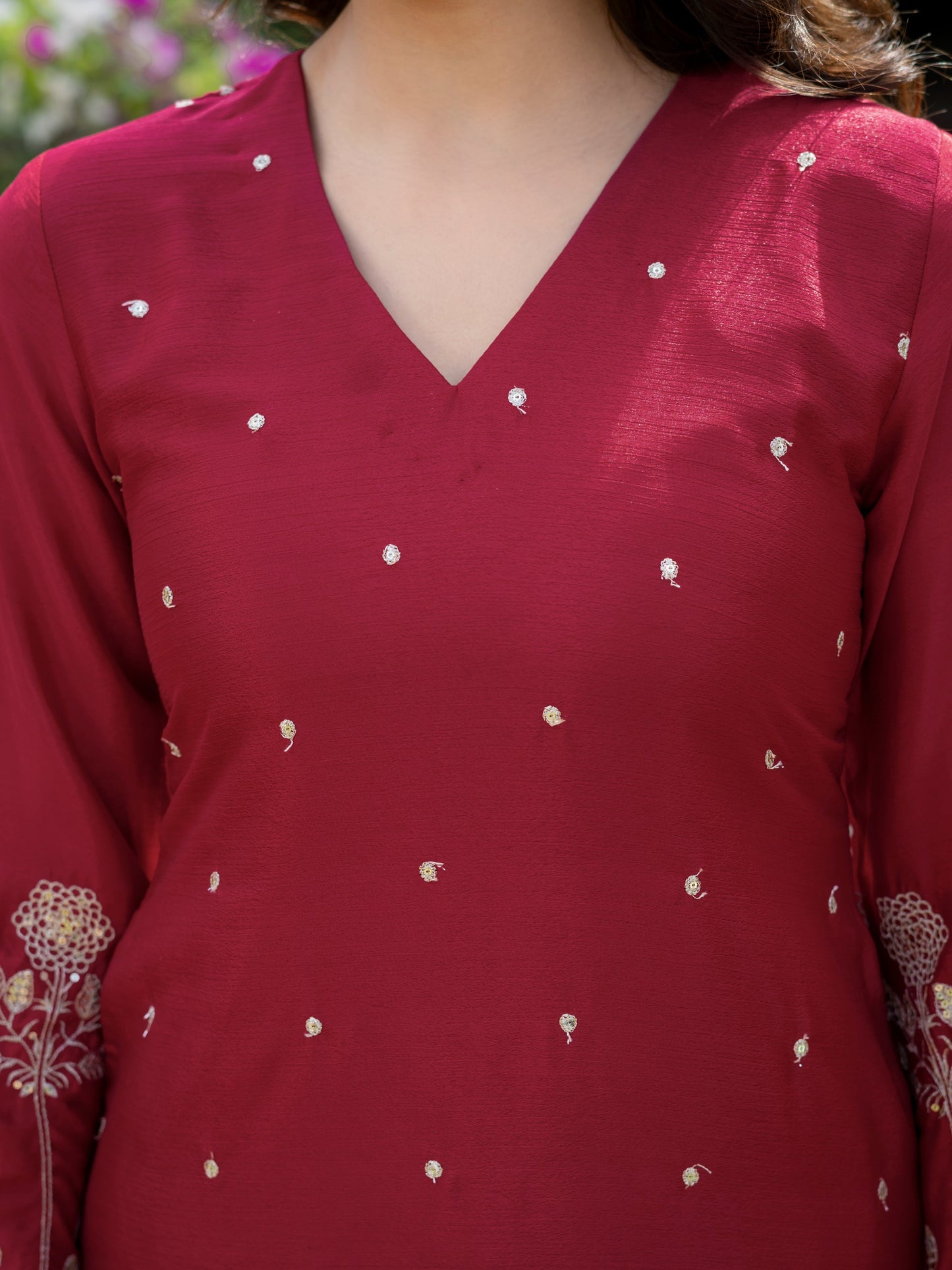 Premium chinnon with Elegant Embroidered Work.