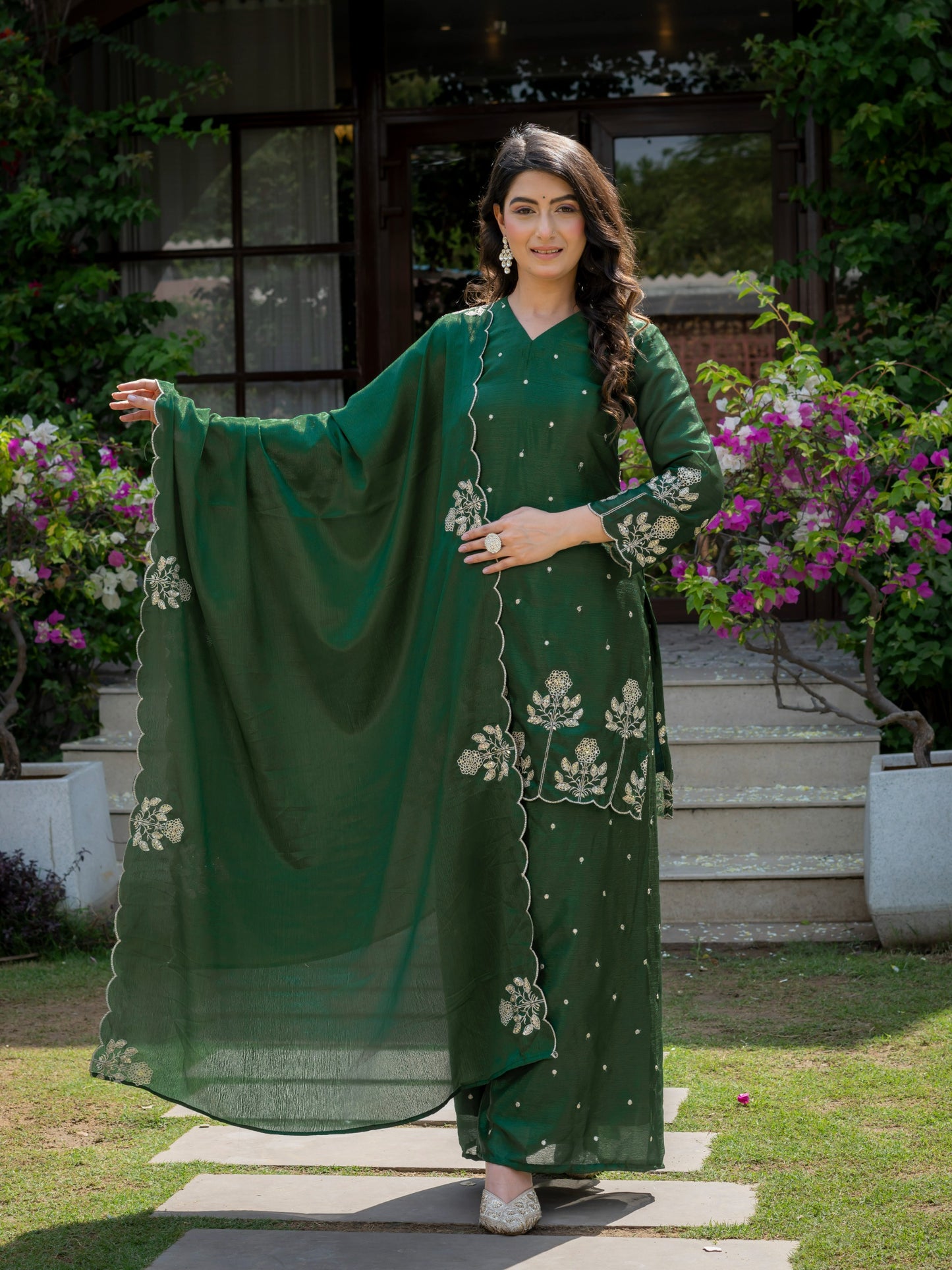 Premium chinnon with Elegant Embroidered Work.